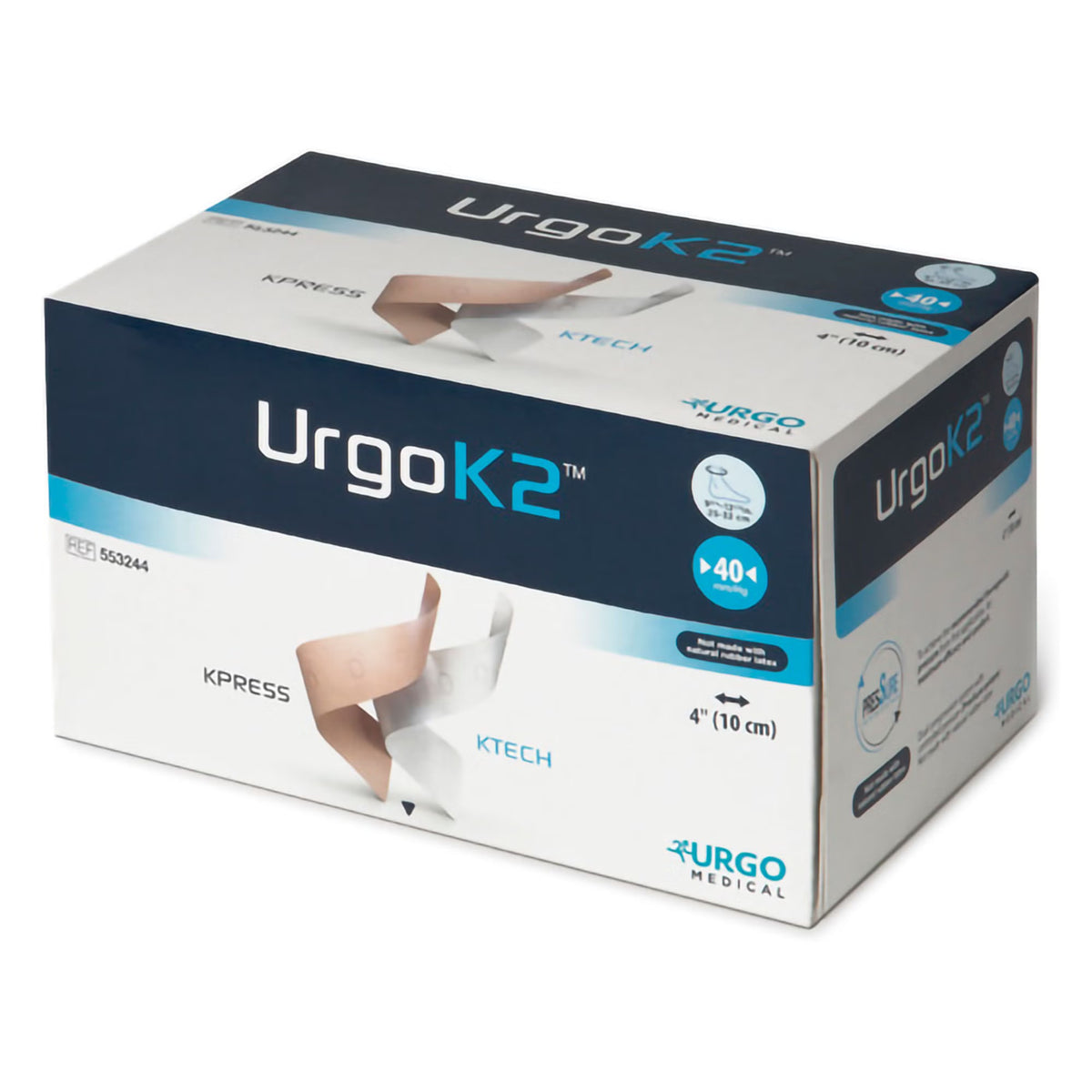 URGOK2 Two-Layer Compression Bandage System, Self-adherent Closure, 4 x 9.75 x 12.5", Tan / White, NonSterile, Large, 40 mmHg - 553244-Single - LL Medico