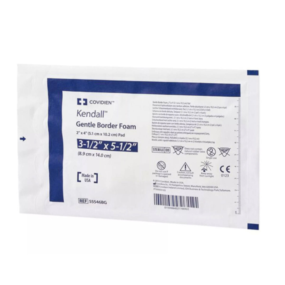 Kendall Border Foam Gentle Adhesion, Bordered Foam Dressing, 3.5" x 5.5", Silicone Adhesive, Film Backing, Tan, Foam, Rectangle, Sterile - 55546BG-Single - LL Medico