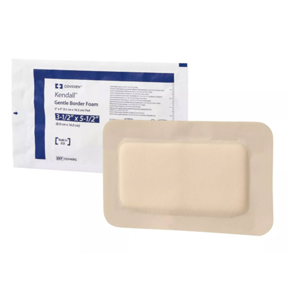 Kendall Border Foam Gentle Adhesion, Bordered Foam Dressing, 3.5" x 5.5", Silicone Adhesive, Film Backing, Tan, Foam, Rectangle, Sterile - 55546BG-Single - LL Medico