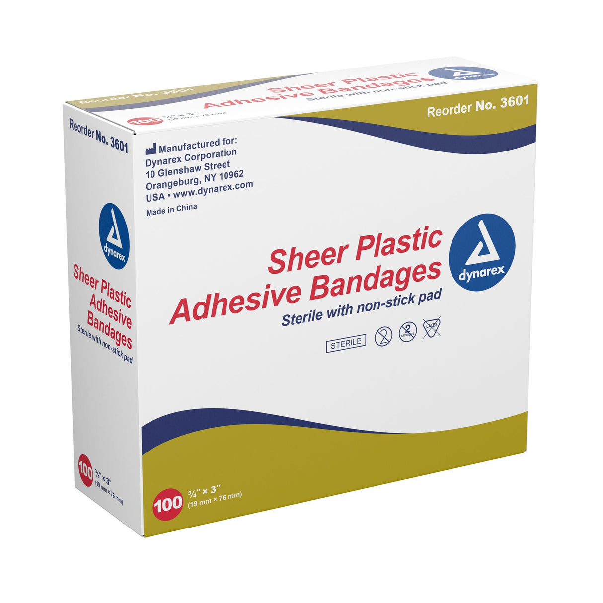 Dynarex Sheer Plastic Adhesive Bandages, 3/4" x 3" - 3601 - LL Medico