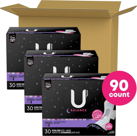 U by Kotex Balance Overnight Ultra Thin Pads with Wings, Unscented