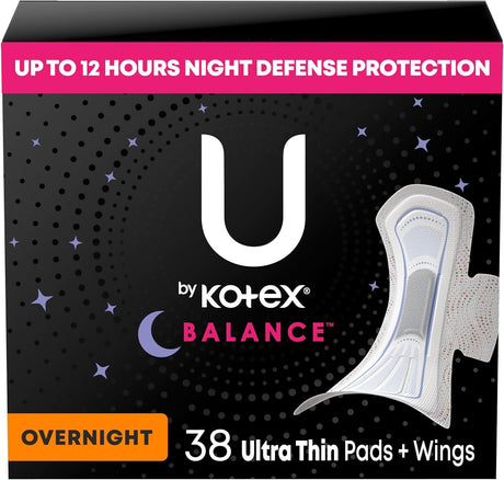 U by Kotex Balance Overnight Ultra Thin Pads with Wings, Unscented
