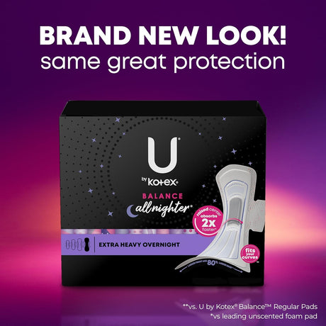 U by Kotex Balance Overnight Ultra Thin Pads with Wings, Unscented