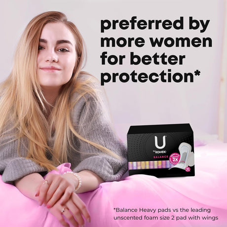 U by Kotex Balance Overnight Ultra Thin Pads with Wings, Unscented