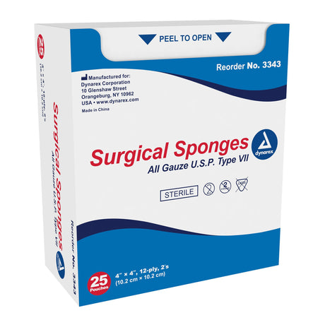 Dynarex Sterile Gauze Pad, 4" x 4", 12-Ply - 3343 - LL Medico