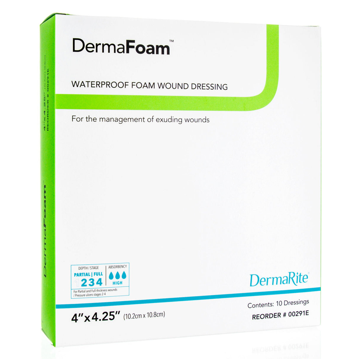 DermaFoam Nonadhesive without Border Foam Dressing, 4 x 4¼ Inch