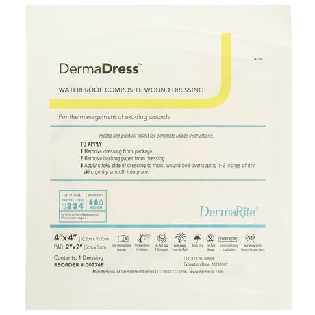 DermaRite DermaDress Composite Dressing, Square Sterile Waterproof Film Backing - 00276E - LL Medico
