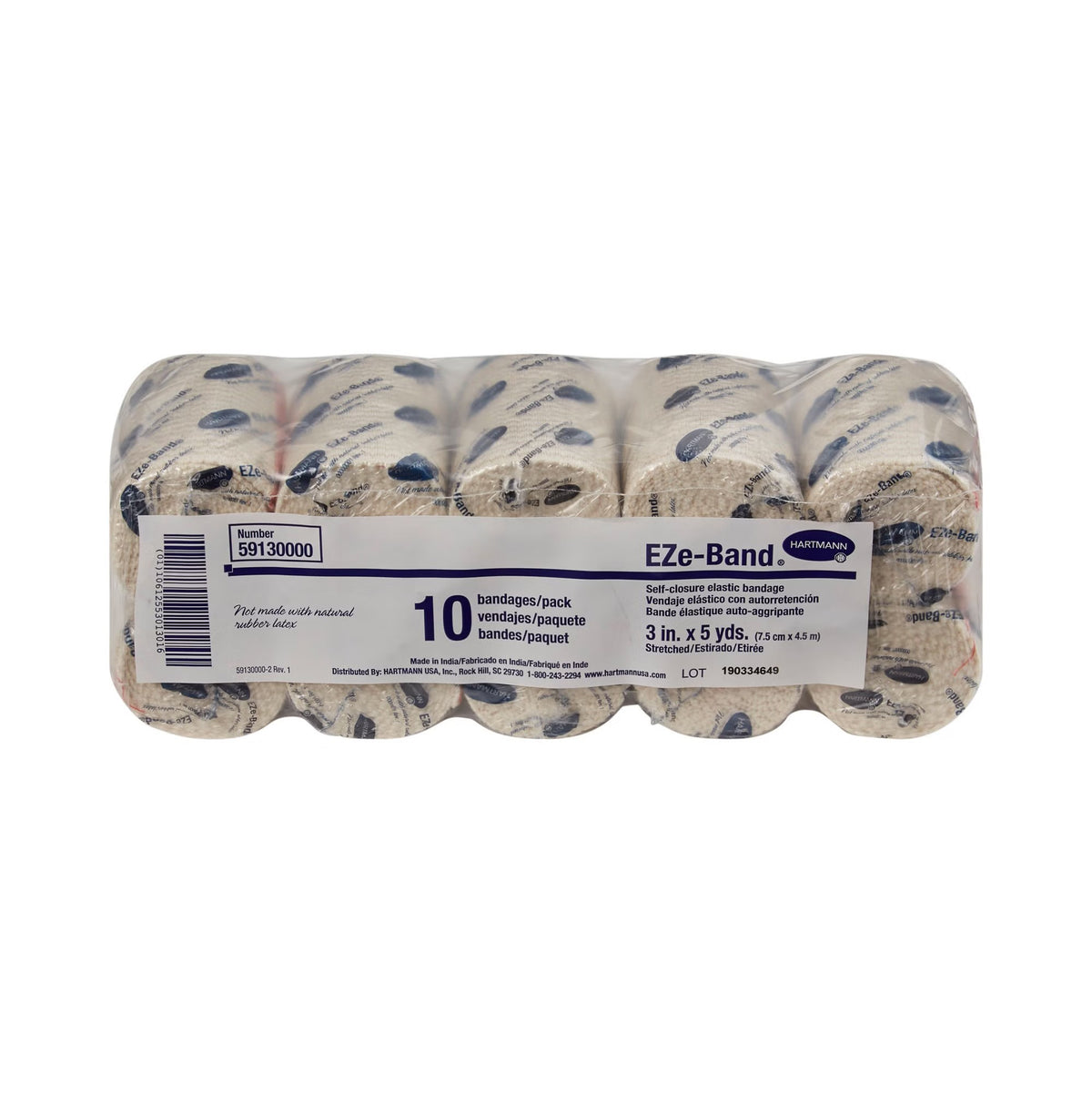 EZe-Band LF Elastic Bandage, Double Hook and Loop Closure, Tan, Elastic, Non-Sterile, Standard Compression - LL Medico
