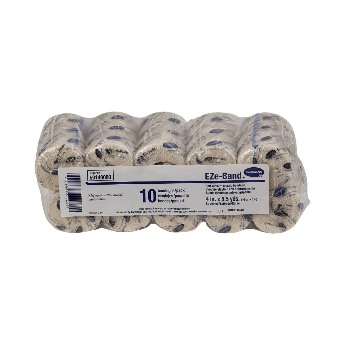 EZe-Band LF Elastic Bandage, Double Hook and Loop Closure, Tan, Elastic, Non-Sterile, Standard Compression, 4" x 5.5' - 59140000 - LL Medico