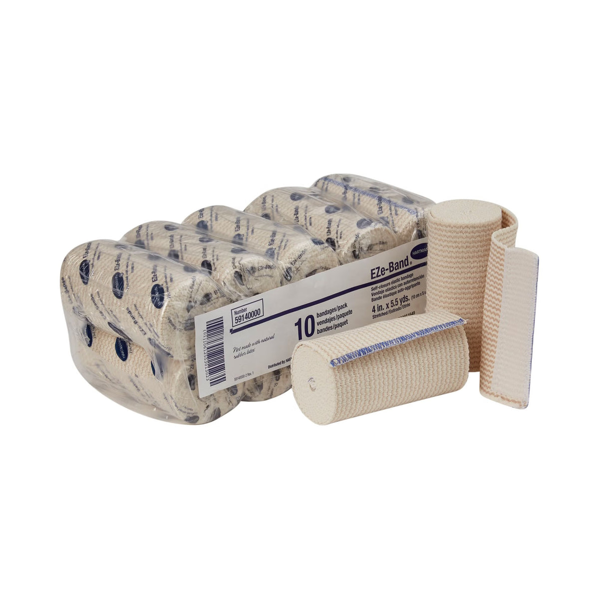 EZe-Band LF Elastic Bandage, Double Hook and Loop Closure, Tan, Elastic, Non-Sterile, Standard Compression, 4" x 5.5' - 59140000 - LL Medico