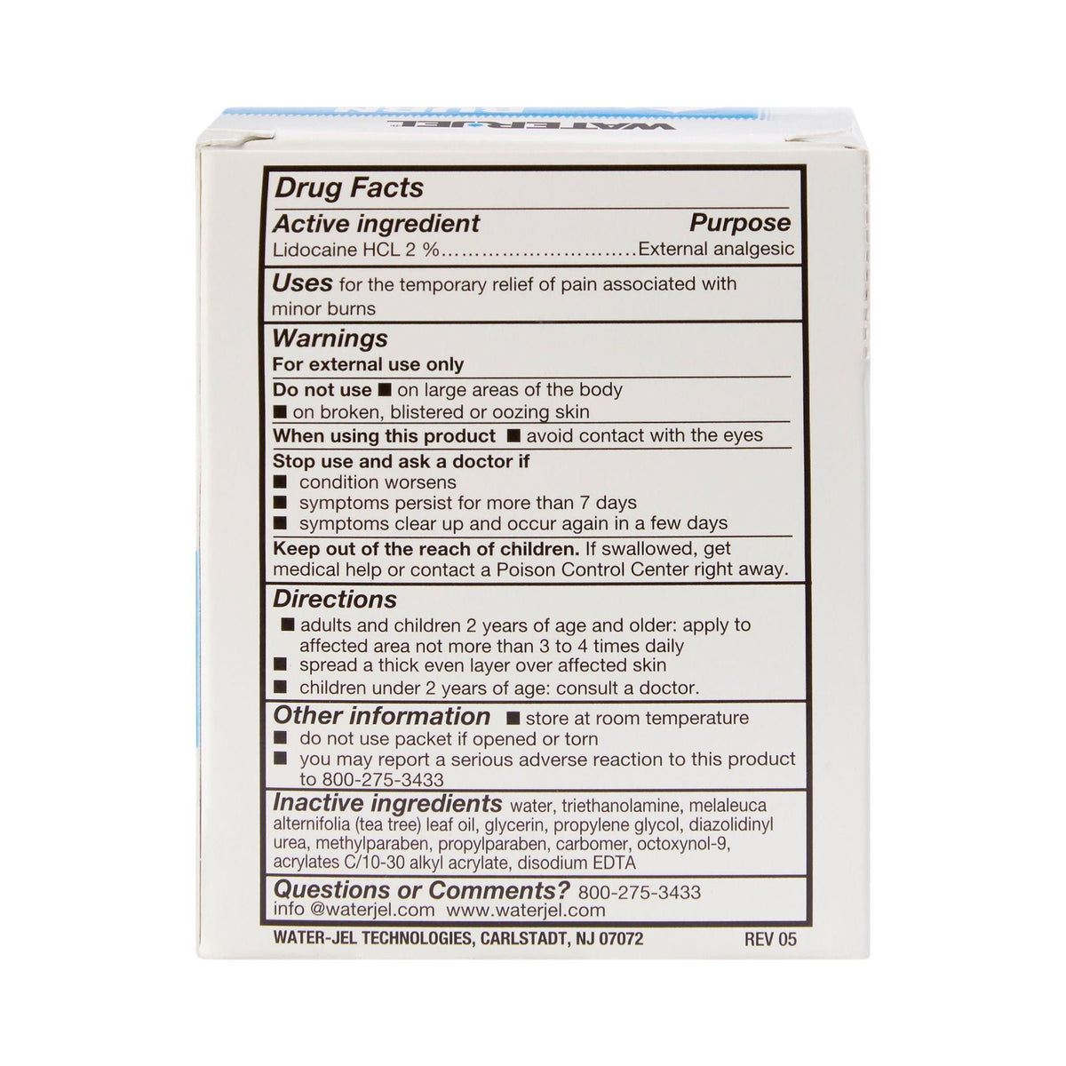 Water Jel Burn Jel, Burn Relief Topical Gel, Lidocaine, 3.5 g Packet - 600U-1.00.000 - LL Medico