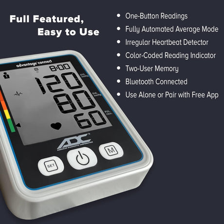 ADC Advantage Connect Digital Blood Pressure Monitor, Wide Range Arm Cuff, 22-42 cm