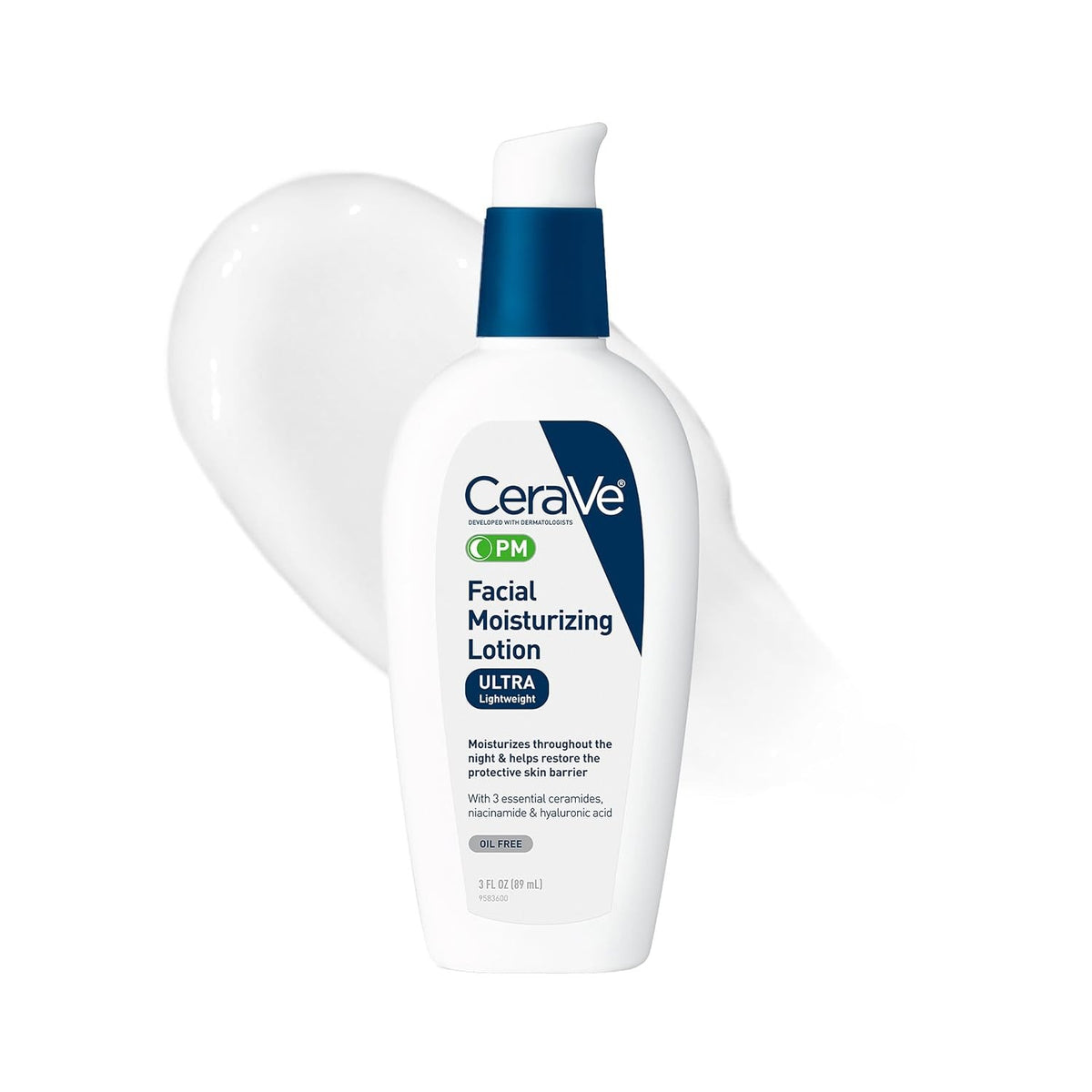 CeraVe Facial Moisturizing Lotion PM, Ultra Lightweight, Unscented, 3 fl oz