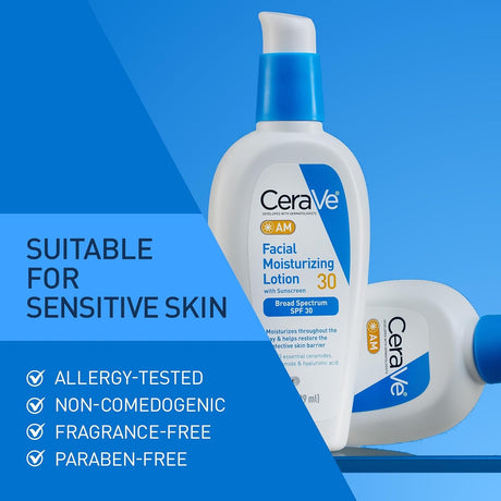 CeraVe AM Facial Moisturizing Lotion with Sunscreen SPF 30, Unscented, 3 fl oz