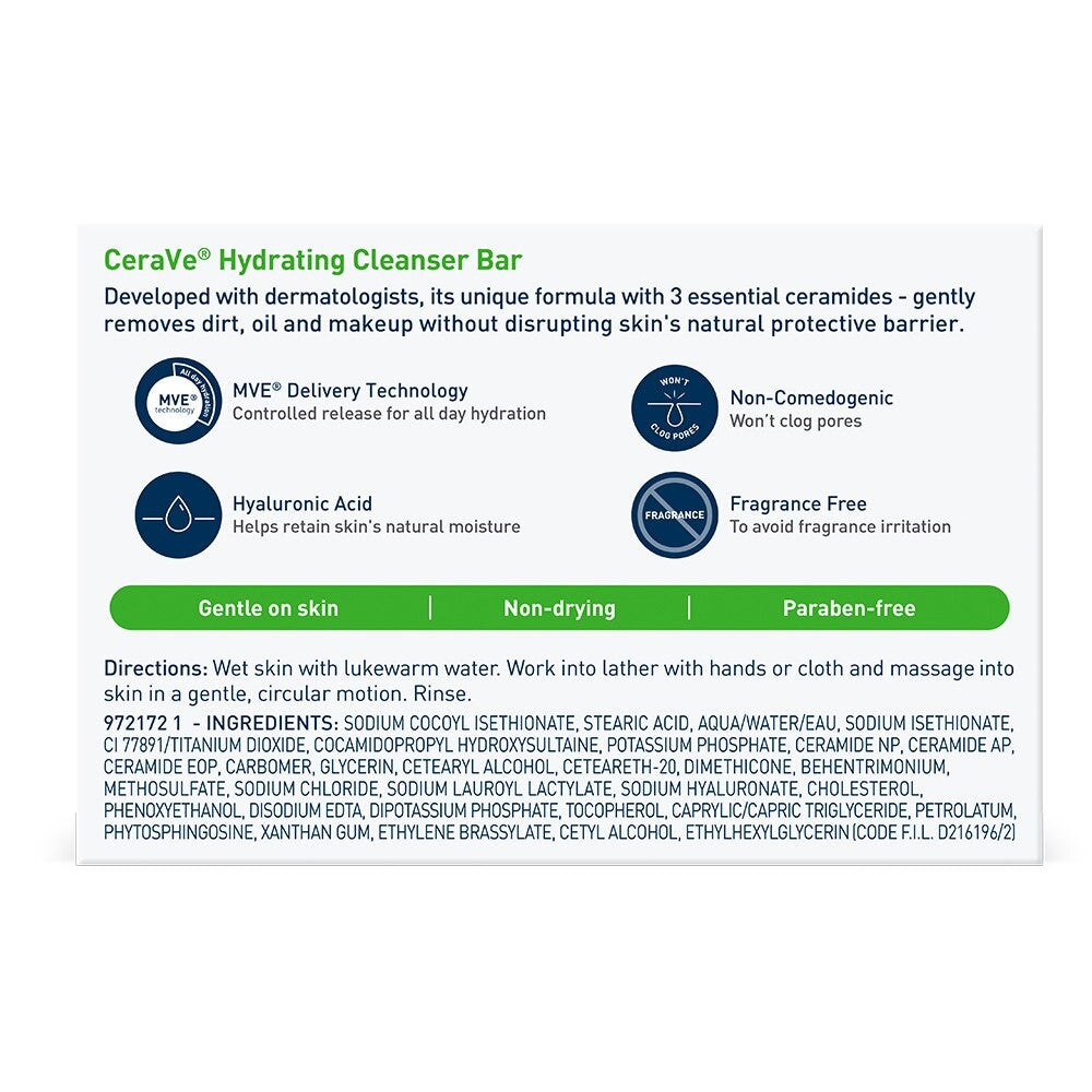 CeraVe Hydrating Cleanser Bar for Normal to Dry Skin, Unscented, 4.5 oz