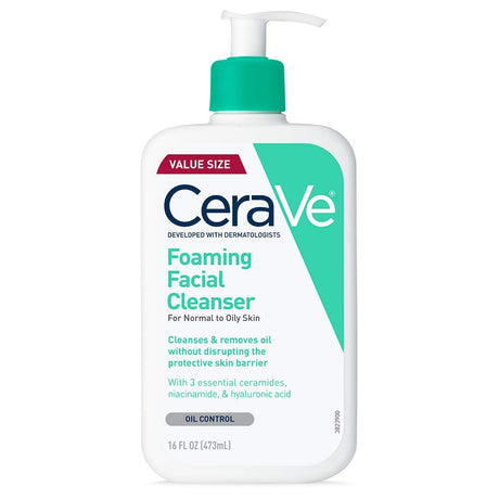 CeraVe Foaming Facial Cleanser for Normal to Oily Skin, Unscented, 16 Fl Oz