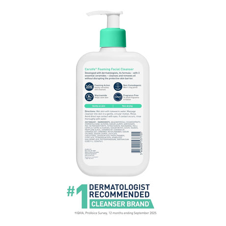 CeraVe Foaming Facial Cleanser for Normal to Oily Skin, Unscented, 16 Fl Oz