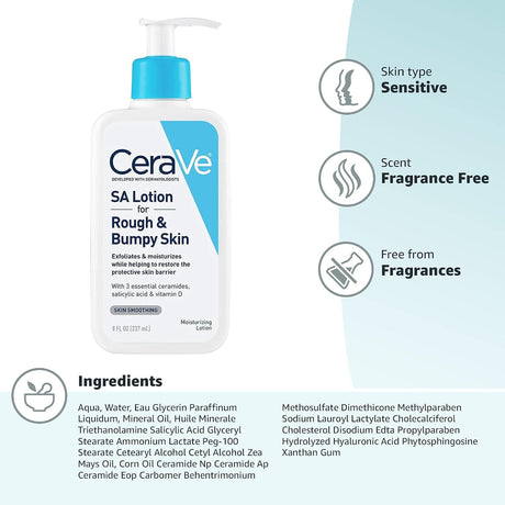 CeraVe SA Lotion for Rough and Bumpy Skin Unscented, 8 Fl Oz
