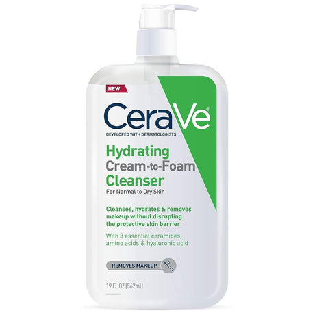 CeraVe Hydrating Cream-to-Foam Cleanser, Unscented, 19 fl oz