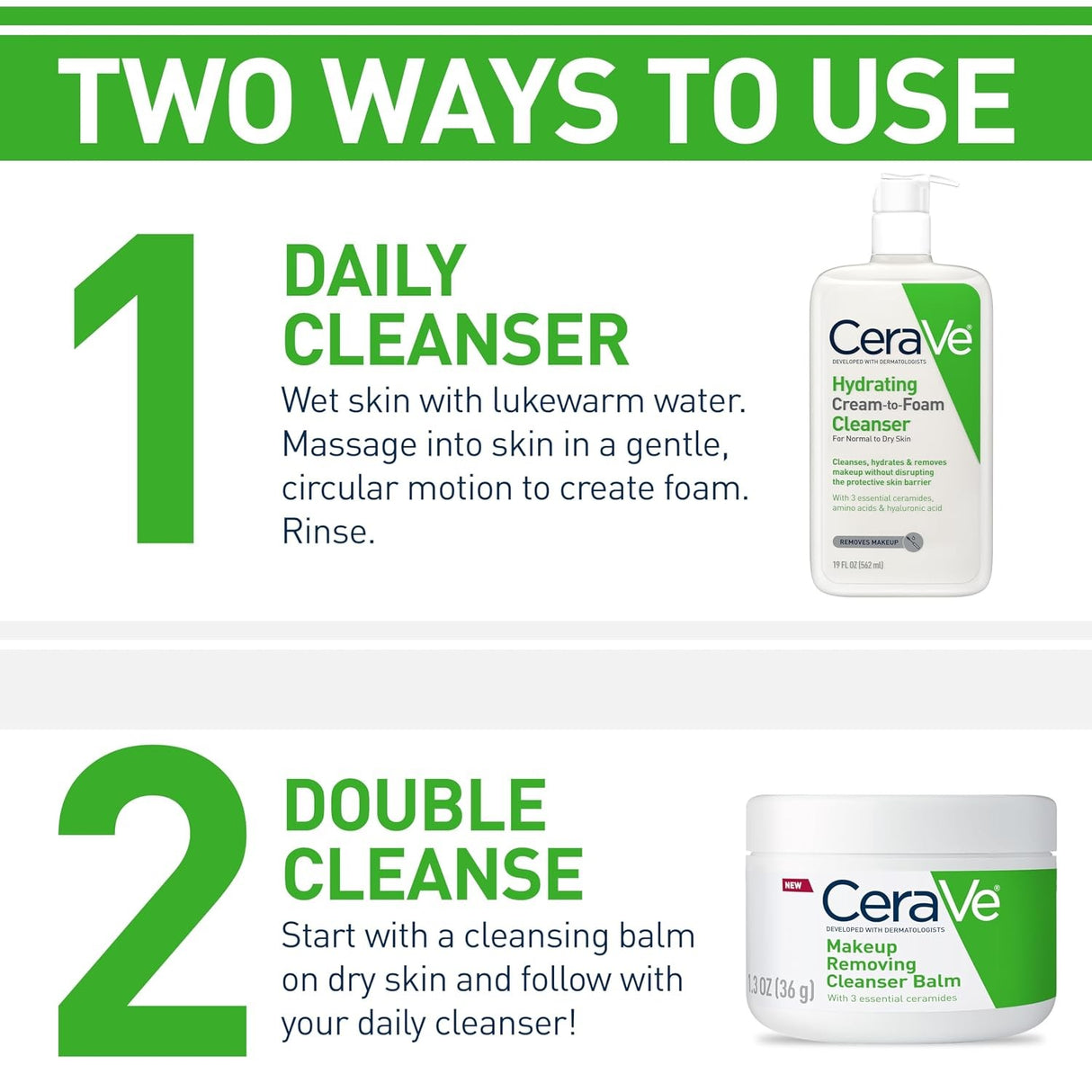 CeraVe Hydrating Cream-to-Foam Cleanser, Unscented, 19 fl oz