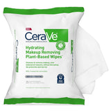 CeraVe Hydrating Makeup Removing Plant-Based Wipes, Unscented, Pack of 25
