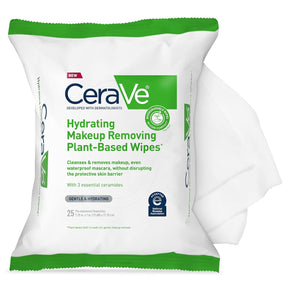 CeraVe Hydrating Makeup Removing Plant-Based Wipes, Unscented, Pack of 25