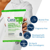 CeraVe Hydrating Makeup Removing Plant-Based Wipes, Unscented, Pack of 25