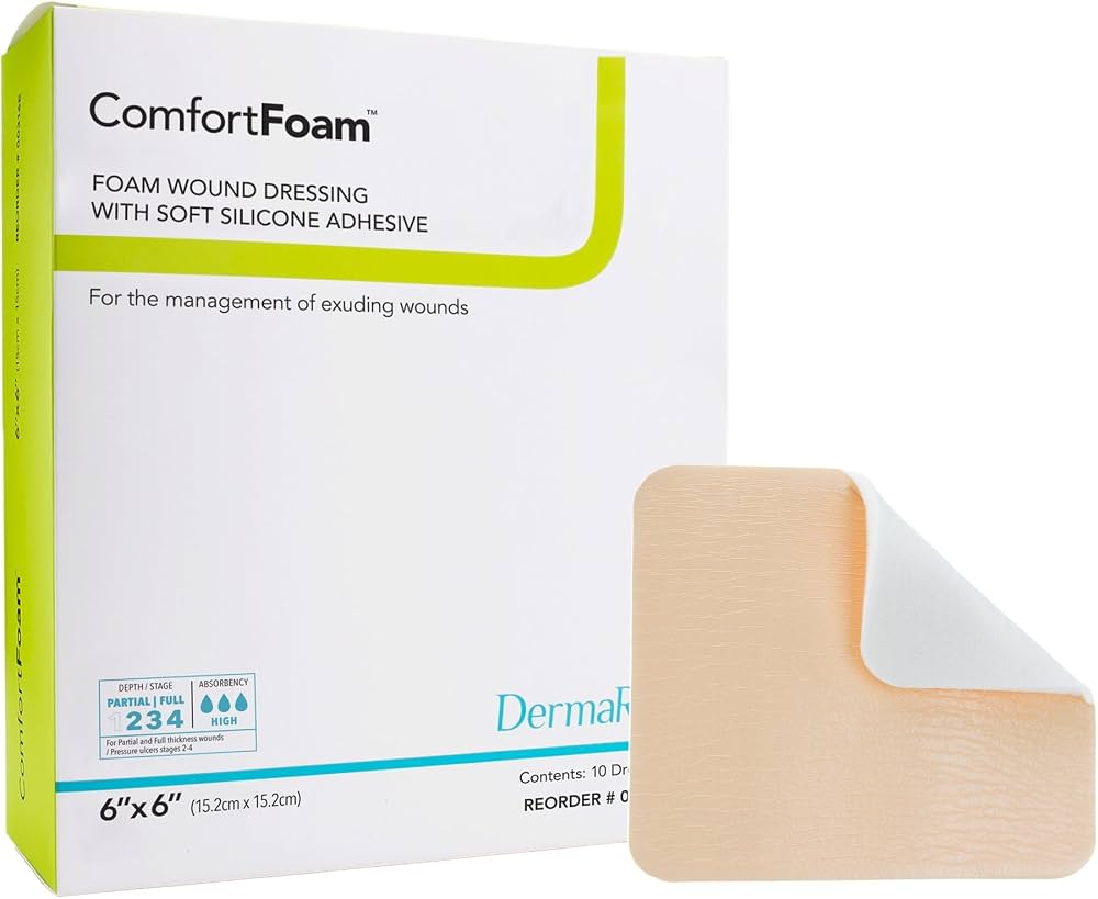 ComfortFoam Border Foam Wound Dressing w/ Soft Silicone Adhesive, 7.6 x 7.6 cm