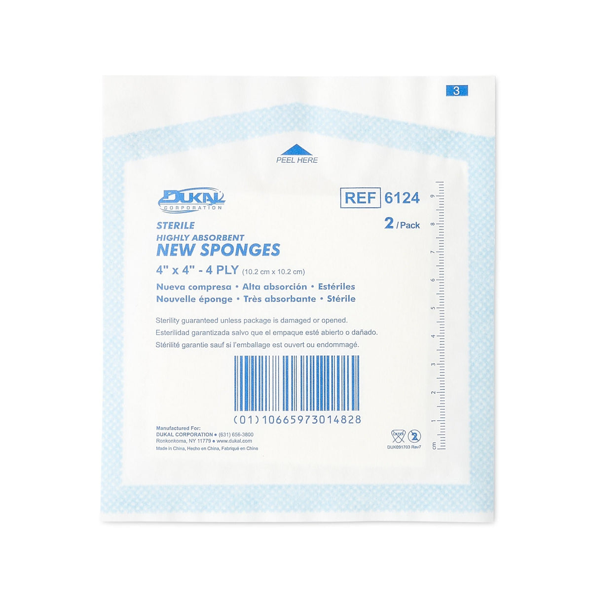 Dukal Nonwoven Sponge, Sterile, 4 x 4", 4-Ply, White, Rayon / Polyester - 6124-Box - LL Medico