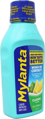 Mylanta Maximum Strength Antacid + Anti-Gas Liquid, Classic Flavor, 800 mg / 800 mg / 80 mg, 12 oz - 81990301128 - LL Medico