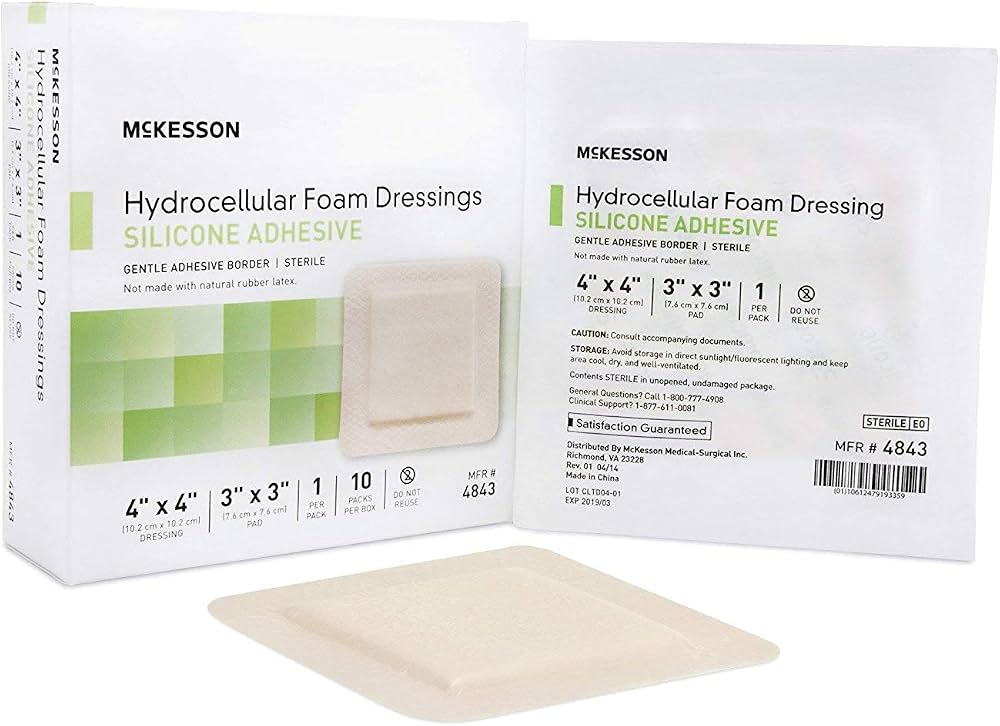McKesson Lite Hydrocellular Foam Dressings w/ Border & Silicone Adhesive, 4 x 4"