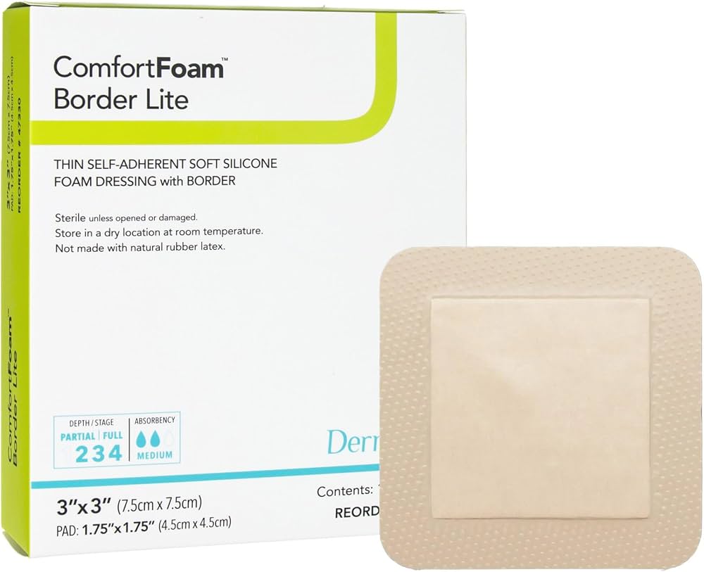 ComfortFoam Border Lite Thin Bordered Foam Wound Dressing, 3 x 3 Inch