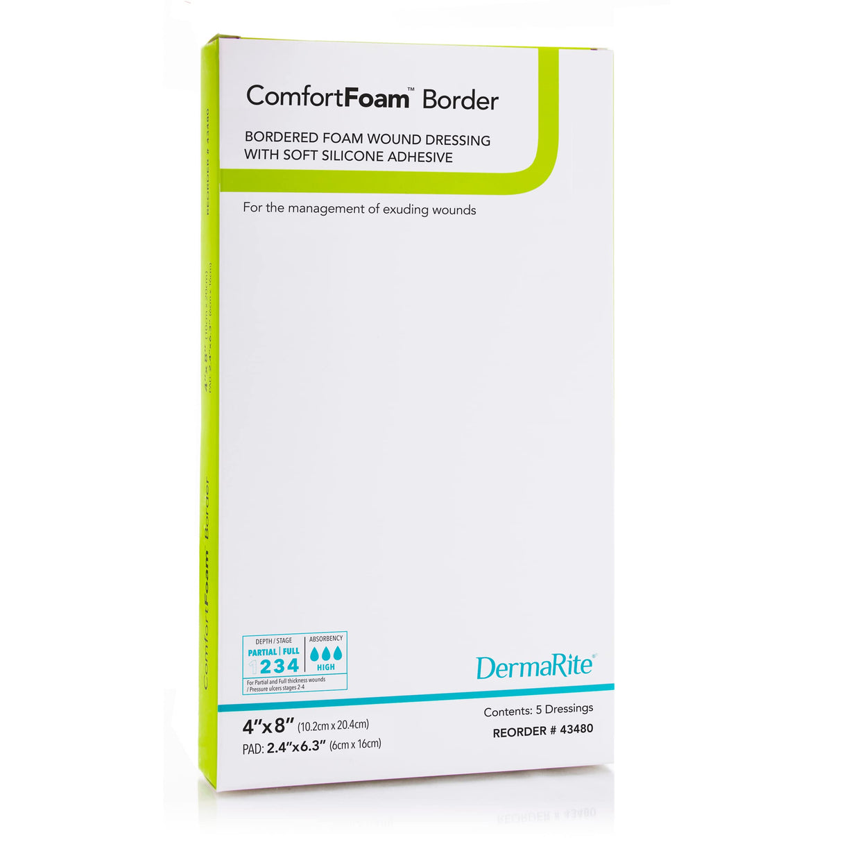 ComfortFoam Border Foam Wound Dressing with Silicone Adhesive, 10.2 x 20.4 cm