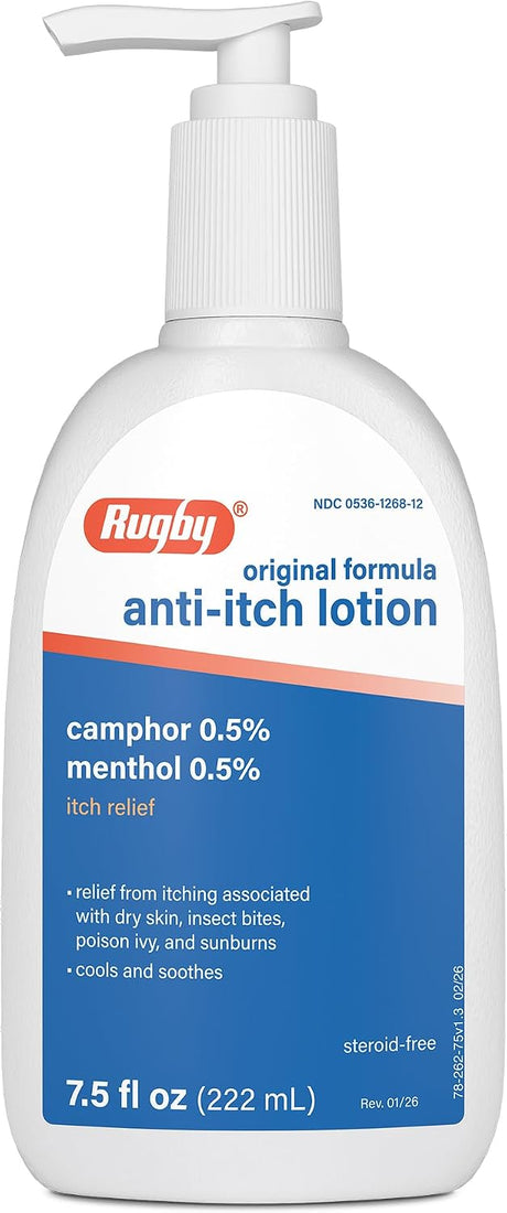 Rugby Anti-Itch Lotion, 0.5% Camphor and 0.5% Menthol, Steroid-Free, 7.5 oz - 00536126812 - LL Medico