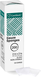 CareStock Gauze Sponge, 2 x 2 in. 12-Ply, Medical-Grade Cotton Wound Dressing