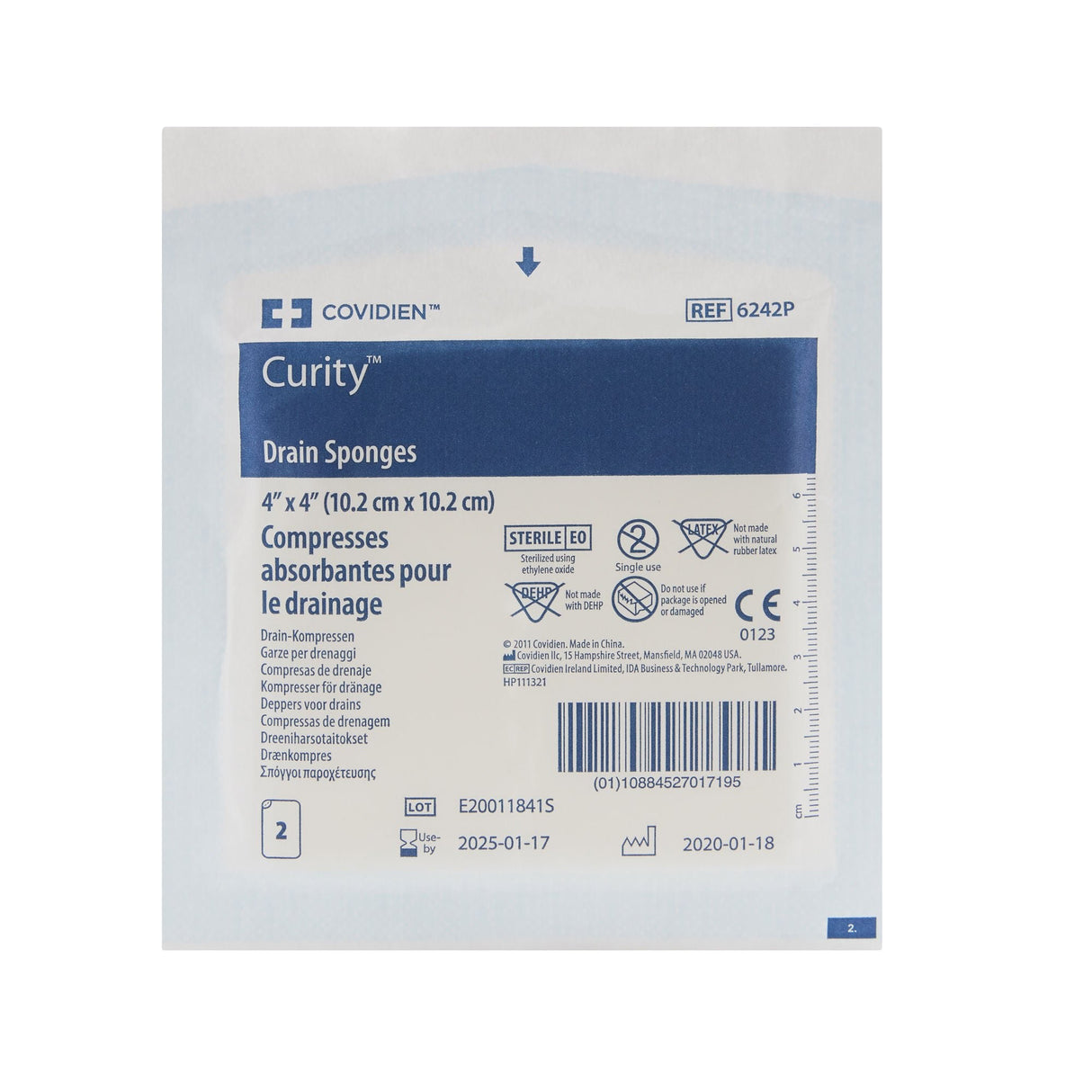 Cardinal Health Curity Drain Sponge, 4 x 4 Inch, Six-Ply