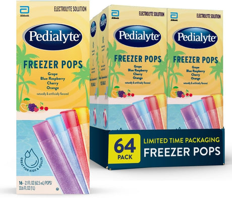 Pedialyte Freezer Pops Electrolyte Solution, Grape / Blue Raspberry / Cherry / Orange, 2.1 oz