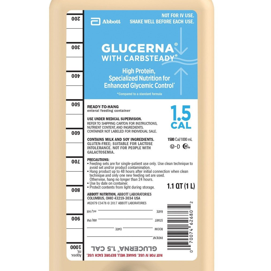Glucerna 1.5 Cal Tube Feeding Formula, Unflavored, 33.8 oz