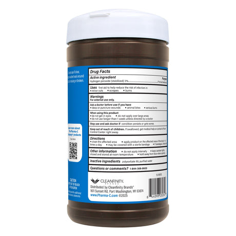 Pharma-C-Wipes 3% Hydrogen Peroxide Antiseptic Skin Wipes, Towelette Canister - 63-13271 - LL Medico