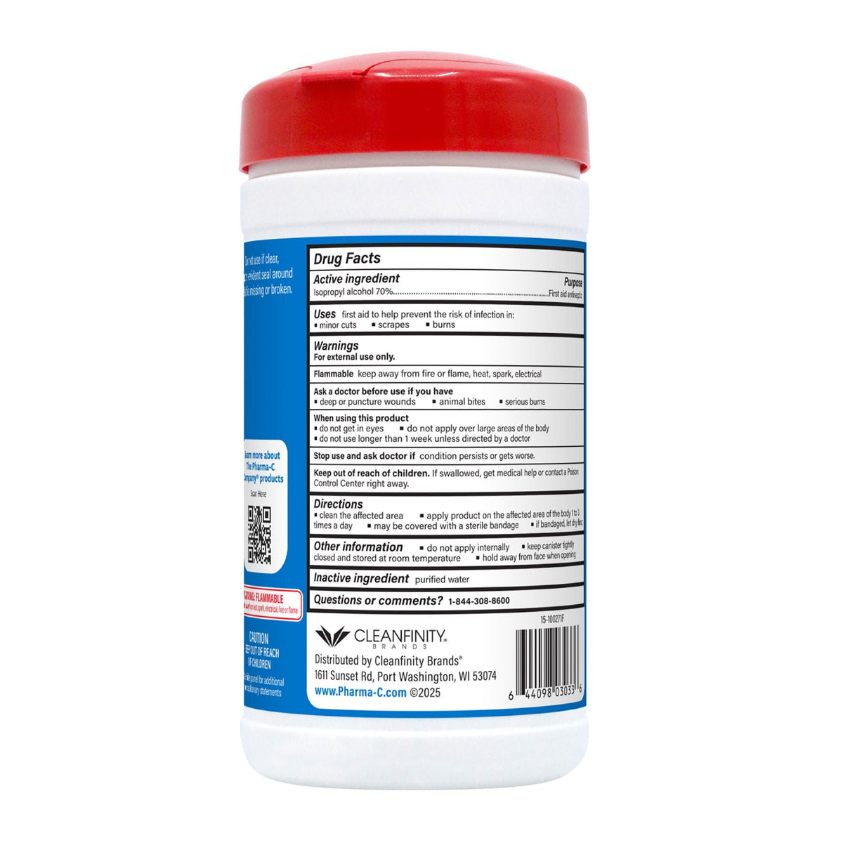 Pharma-C-Wipes Isopropyl Alcohol Antiseptic Wipes, 70%, Towelette - 63-200736K - LL Medico