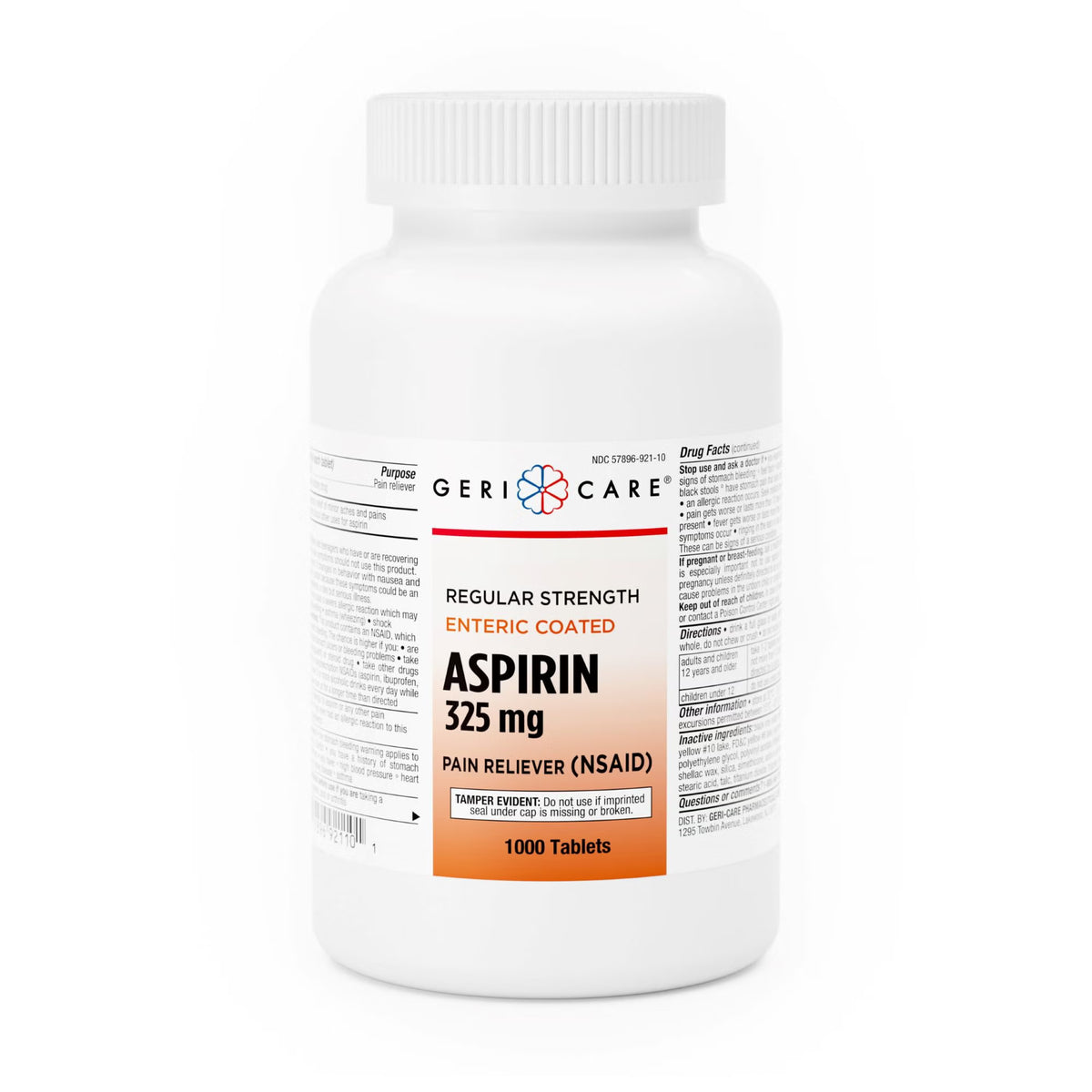 Geri-Care Aspirin Pain Relief, 325 mg, Enteric-Coated Tablet - 1,000 count - LL Medico