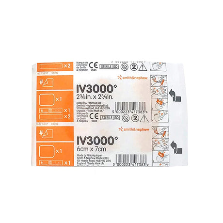 Smith & Nephew IV3000 Transparent Film IV Dressing, Sterile — 2.38" x 2.38"