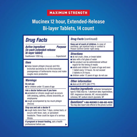 Mucinex Maximum Strength Chest Congestion Expectorant Extended-Release Tablets, 1200 mg, Guaifenesin