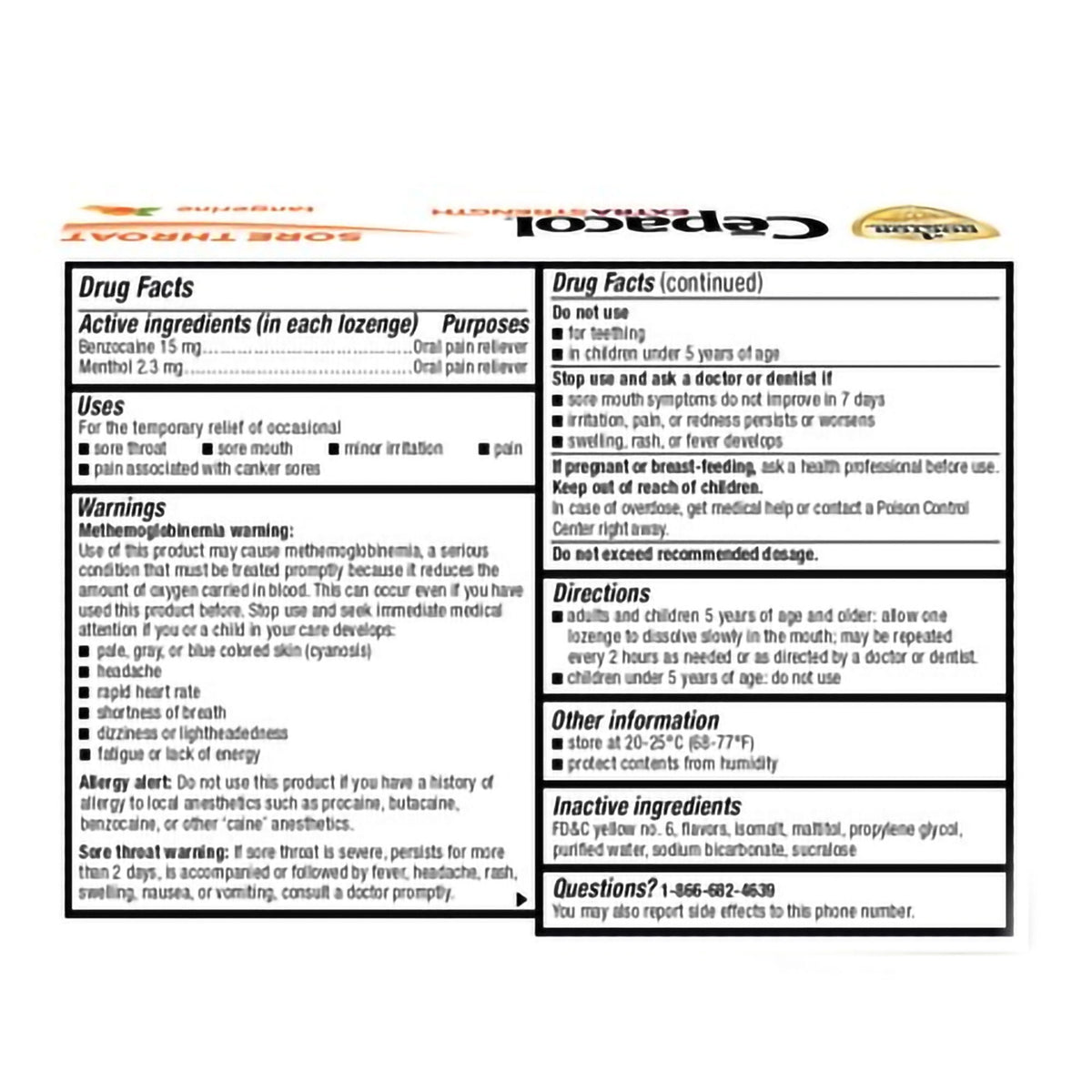 Cepacol Extra Strength Sore Throat Relief Lozenges, Benzocaine 15 mg / Menthol 2.6 mg - 63824073216 - LL Medico