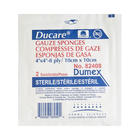 Ducare Gauze Sponge, Sterile, 4" x 4", 8-Ply