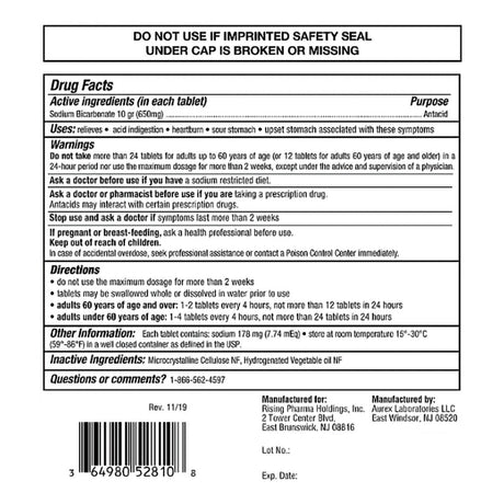 Rising Sodium Bicarbonate, Alkalinizing Agent, 650 mg, Tablet