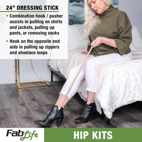 ADL Hip / Knee Equipment Kit FabLife Reacher - 32 Inch Length / Shoehorn - 18 Inch Length / Dressing Stick - 24 Inch Length / Leg Lifter - 32 Inch Length