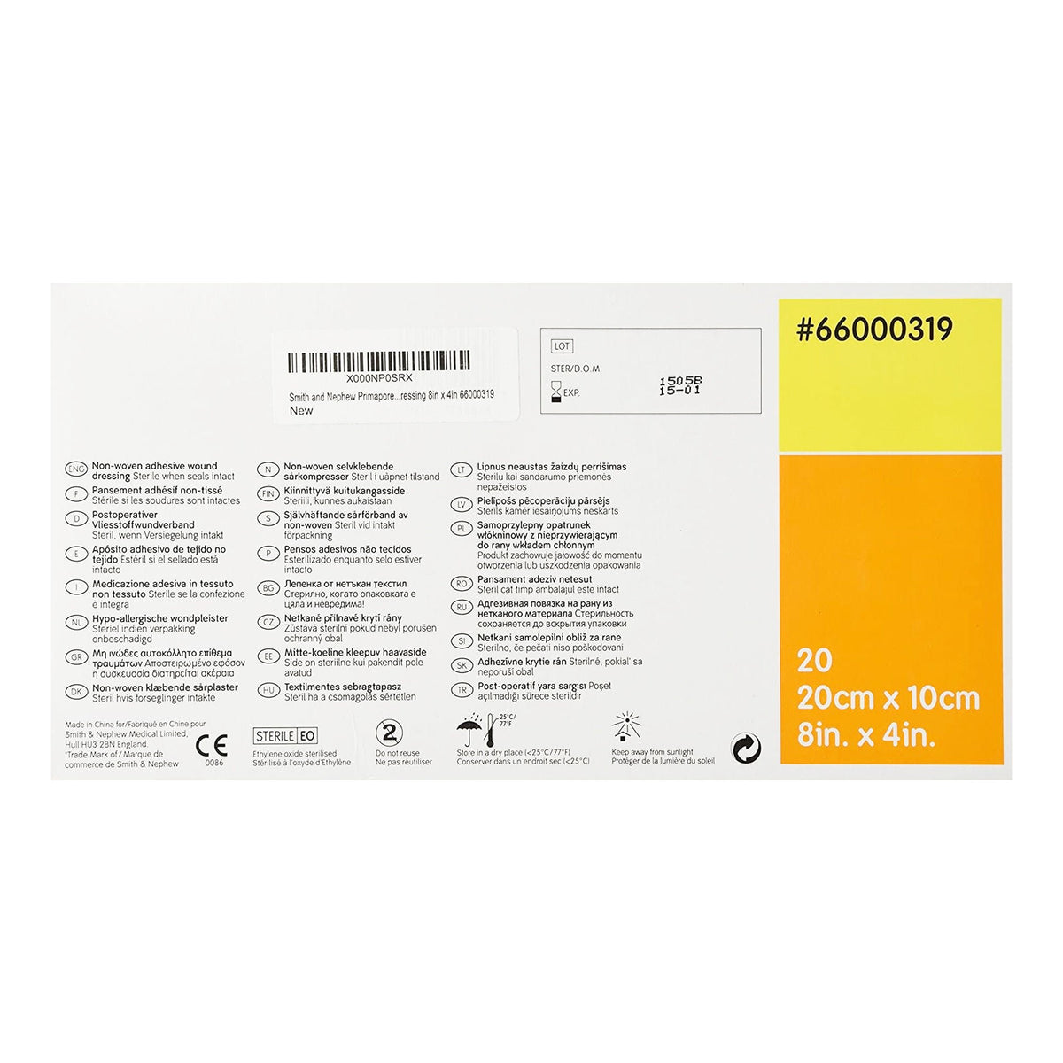 Primapore Adhesive Island Dressing, Sterile, 4" x 8", White, Polyester Nonwoven, Film Backing - 66000319-Single - LL Medico