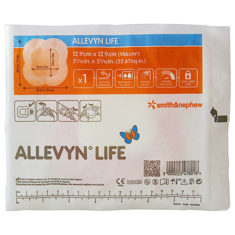 Smith & Nephew Allevyn Life Silicone Adhesive with Border Silicone Foam Dressing, 5¾ x 5¾ Inch