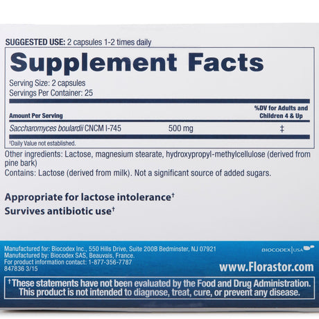 Florastor Dual Action Probiotic, 250 mg, Vegetarian Capsules - 66825000201 - LL Medico